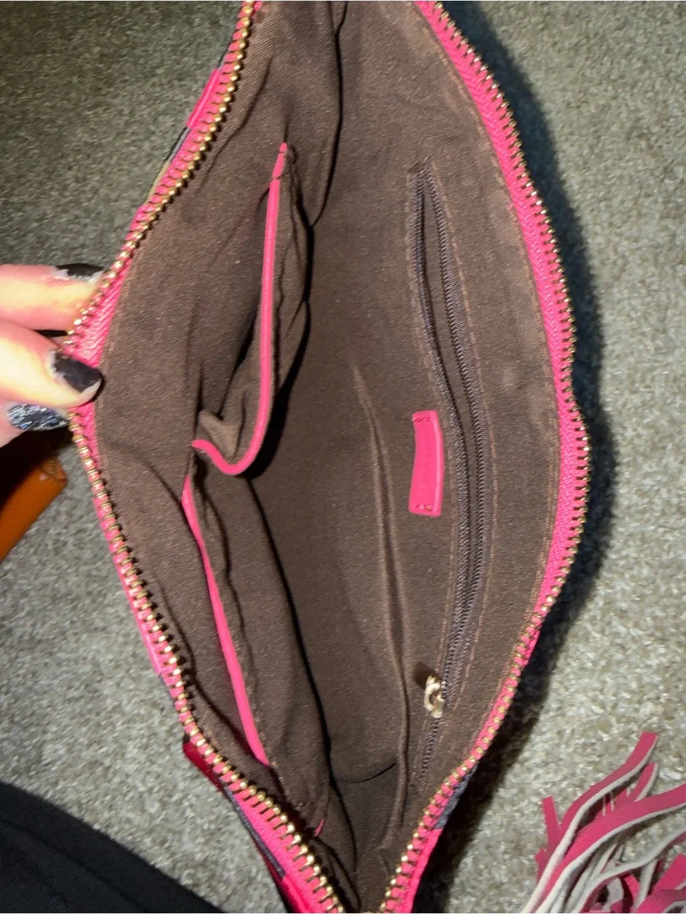 Hot Pink Camo Stripe Wristlet Cosmetic Pouch with Tassel